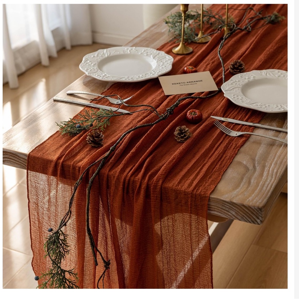 Terracotta Fall Thanksgiving Sheer Cheesecloth Table Runner 120”x 10FT